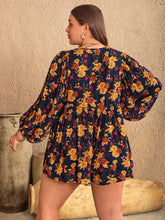 Load image into Gallery viewer, Plus Size Floral Tie Neck Balloon Sleeve Romper