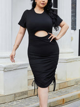 Load image into Gallery viewer, Plus Size Cutout Ruched Round Neck Short Sleeve Dress