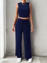 Load image into Gallery viewer, Mock Neck Sleeveless Top and Drawstring Pants Set