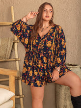 Load image into Gallery viewer, Plus Size Floral Tie Neck Balloon Sleeve Romper