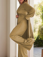 Load image into Gallery viewer, Full Size Slit Round Neck Long Sleeve Top and Pants Set