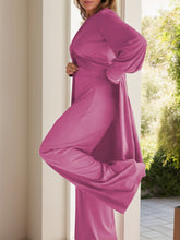 Load image into Gallery viewer, Full Size Slit Round Neck Long Sleeve Top and Pants Set