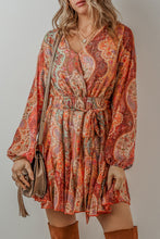 Load image into Gallery viewer, Tied Printed Balloon Sleeve Mini Dress
