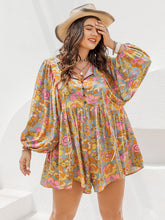Load image into Gallery viewer, Plus Size Floral Tie Neck Balloon Sleeve Romper