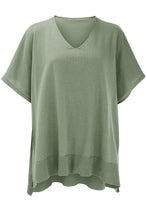 Load image into Gallery viewer, Slit V-Neck Half Sleeve Knit Top