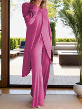 Load image into Gallery viewer, Full Size Slit Round Neck Long Sleeve Top and Pants Set