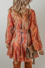 Load image into Gallery viewer, Tied Printed Balloon Sleeve Mini Dress
