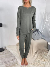 Load image into Gallery viewer, Round Neck Top and Drawstring Pants Lounge Set