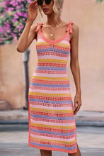 Load image into Gallery viewer, Striped Tie Shoulder Split Cover Up Dress