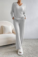 Load image into Gallery viewer, Ribbed V-Neck Top and Pants Lounge Set