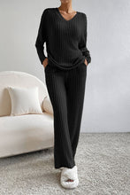 Load image into Gallery viewer, Ribbed V-Neck Top and Pants Lounge Set