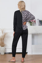 Load image into Gallery viewer, Leopard Round Neck Top and Drawstring Pants Lounge Set