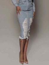 Load image into Gallery viewer, Distressed Slit Denim Skirt