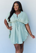 Load image into Gallery viewer, Ninexis Out Of Time Full Size Ruffle Hem Dress with Drawstring Waistband in Light Sage