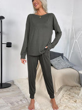 Load image into Gallery viewer, Round Neck Top and Drawstring Pants Lounge Set