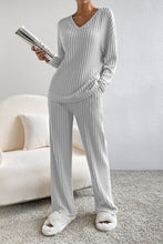 Load image into Gallery viewer, Ribbed V-Neck Top and Pants Lounge Set