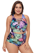 Load image into Gallery viewer, Plus Size Tropical Print Neck Detail Two Piece Swimwear