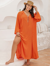 Load image into Gallery viewer, Plus Size Tie Neck Long Sleeve Slit Dress
