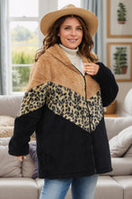 Load image into Gallery viewer, Plus Size Leopard Zip Up Hooded Outerwear
