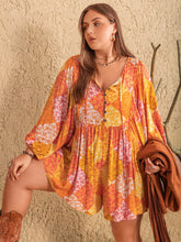 Load image into Gallery viewer, Plus Size Floral Tie Neck Balloon Sleeve Romper
