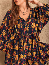 Load image into Gallery viewer, Plus Size Floral Tie Neck Balloon Sleeve Romper
