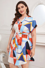 Load image into Gallery viewer, Plus Size Notched Neck Tie Waist Dress
