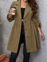 Load image into Gallery viewer, Honey Plus Size Lapel Collar Drawstring Roll-Tab Sleeve Trench Coat
