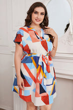 Load image into Gallery viewer, Plus Size Notched Neck Tie Waist Dress
