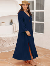 Load image into Gallery viewer, Plus Size Tie Neck Long Sleeve Slit Dress
