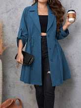 Load image into Gallery viewer, Honey Plus Size Lapel Collar Drawstring Roll-Tab Sleeve Trench Coat
