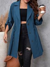 Load image into Gallery viewer, Honey Plus Size Lapel Collar Drawstring Roll-Tab Sleeve Trench Coat
