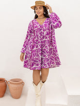 Load image into Gallery viewer, Plus Size Printed V-Neck Balloon Sleeve Mini Dress
