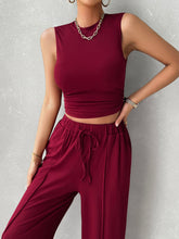 Load image into Gallery viewer, Mock Neck Sleeveless Top and Drawstring Pants Set
