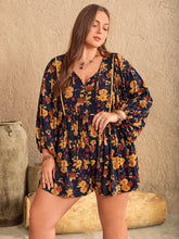 Load image into Gallery viewer, Plus Size Floral Tie Neck Balloon Sleeve Romper
