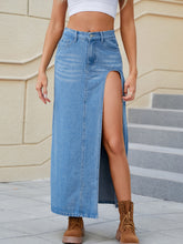 Load image into Gallery viewer, Slit Buttoned Denim Skirt with Pockets
