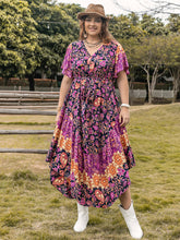 Load image into Gallery viewer, Plus Size Printed V-Neck Flutter Sleeve Midi Dress
