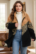 Load image into Gallery viewer, Plus Size Leopard Zip Up Hooded Outerwear
