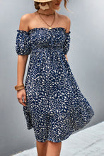 Load image into Gallery viewer, Ditsy Floral Smocked Frill Trim Off-Shoulder Dress
