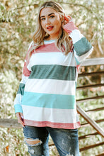 Load image into Gallery viewer, Plus Size Striped Slit Long Sleeve T-Shirt
