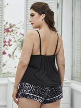 Load image into Gallery viewer, Plus Size Lace Trim Scoop Neck Cami and Printed Shorts Pajama Set
