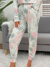 Load image into Gallery viewer, Tie-Dye Round Neck Top and Drawstring Pants Lounge Set
