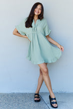 Load image into Gallery viewer, Ninexis Out Of Time Full Size Ruffle Hem Dress with Drawstring Waistband in Light Sage
