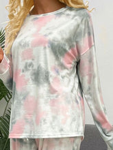 Load image into Gallery viewer, Tie-Dye Round Neck Top and Drawstring Pants Lounge Set
