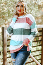 Load image into Gallery viewer, Green Plus Size Colorblock Pullover Top
