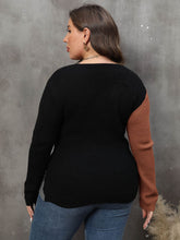 Load image into Gallery viewer, Plus Size Two-Tone Surplice Neck Sweater
