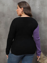 Load image into Gallery viewer, Plus Size Two-Tone Surplice Neck Sweater
