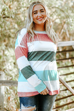 Load image into Gallery viewer, Green Plus Size Colorblock Pullover Top
