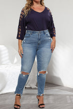 Load image into Gallery viewer, Plus Size Cutout Three-Quarter Sleeve Blouse
