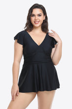 Load image into Gallery viewer, Plus Size Ruffled Plunge Swim Dress and Bottoms Set
