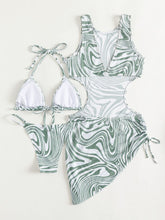 Load image into Gallery viewer, Abstract Print Tie Back Three-Piece Swim Set
